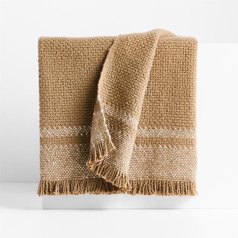 Organic Cotton 80"x80" Camel Brown Chunky Hand-Knit Bed Throw Blanket
