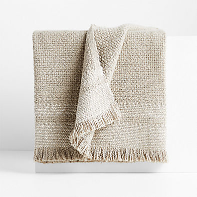 View Weekend Sand Beige Organic Cotton 70"x55" Fringe Throw Blanket details