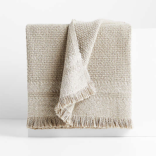 Weekend Sand Beige Organic Cotton 70"x55" Fringe Throw Blanket