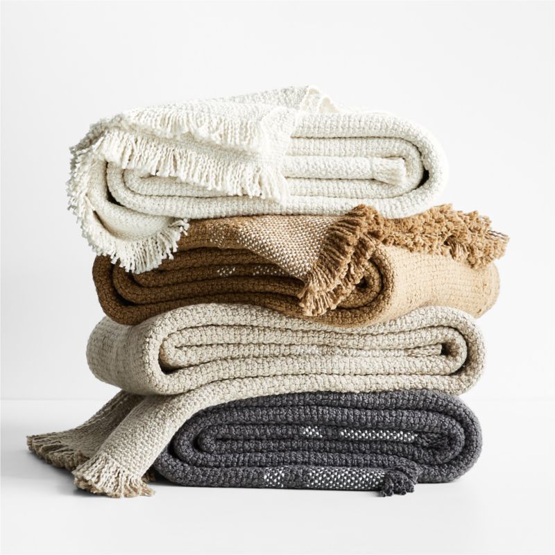 Weekend Arctic Ivory Organic Cotton 70"x55" Fringe Throw Blanket