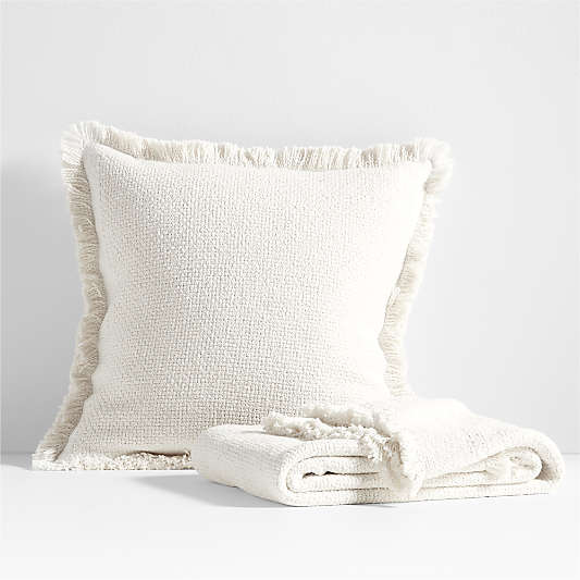 Weekend Arctic Ivory Organic Cotton 23"x23" Throw Pillow with Feather Insert