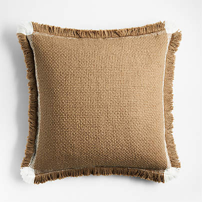 Weekend Camel Brown Organic Cotton Stripe 23"x23" Throw Pillow Cover