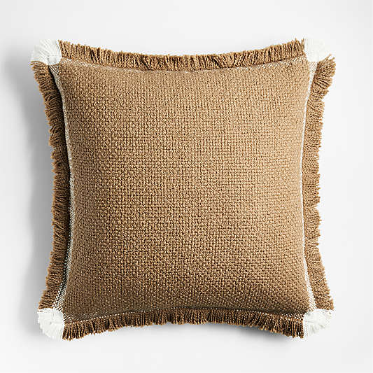 Weekend Camel Brown Organic Cotton Stripe 23"x23" Throw Pillow