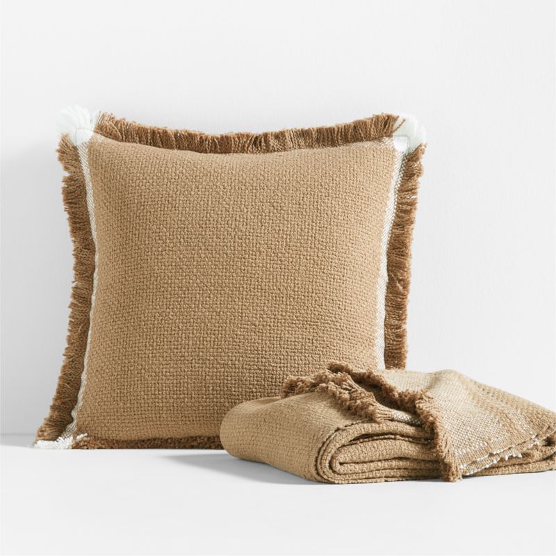 Weekend Camel Brown Organic Cotton Stripe 23"x23" Throw Pillow with Down-Alternative Insert - image 2 of 7