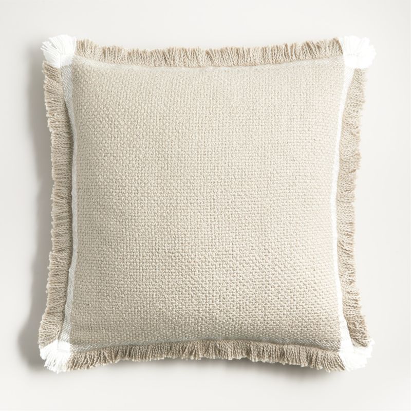 Weekend Sand Beige Organic Cotton Stripe 23"x23" Throw Pillow with Feather Insert