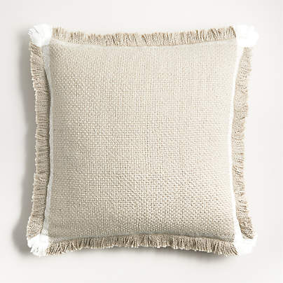 Weekend Sand Beige Organic Cotton Stripe 23"x23" Throw Pillow with Down-Alternative Insert