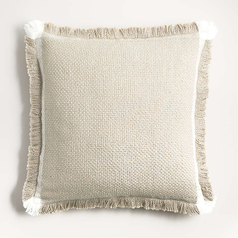 Coastal Decorative Pillows, Stripe Tassel, Taupe | Crumbs Home