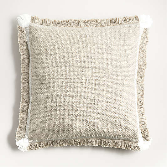Weekend Sand Beige Organic Cotton Stripe 23"x23" Throw Pillow