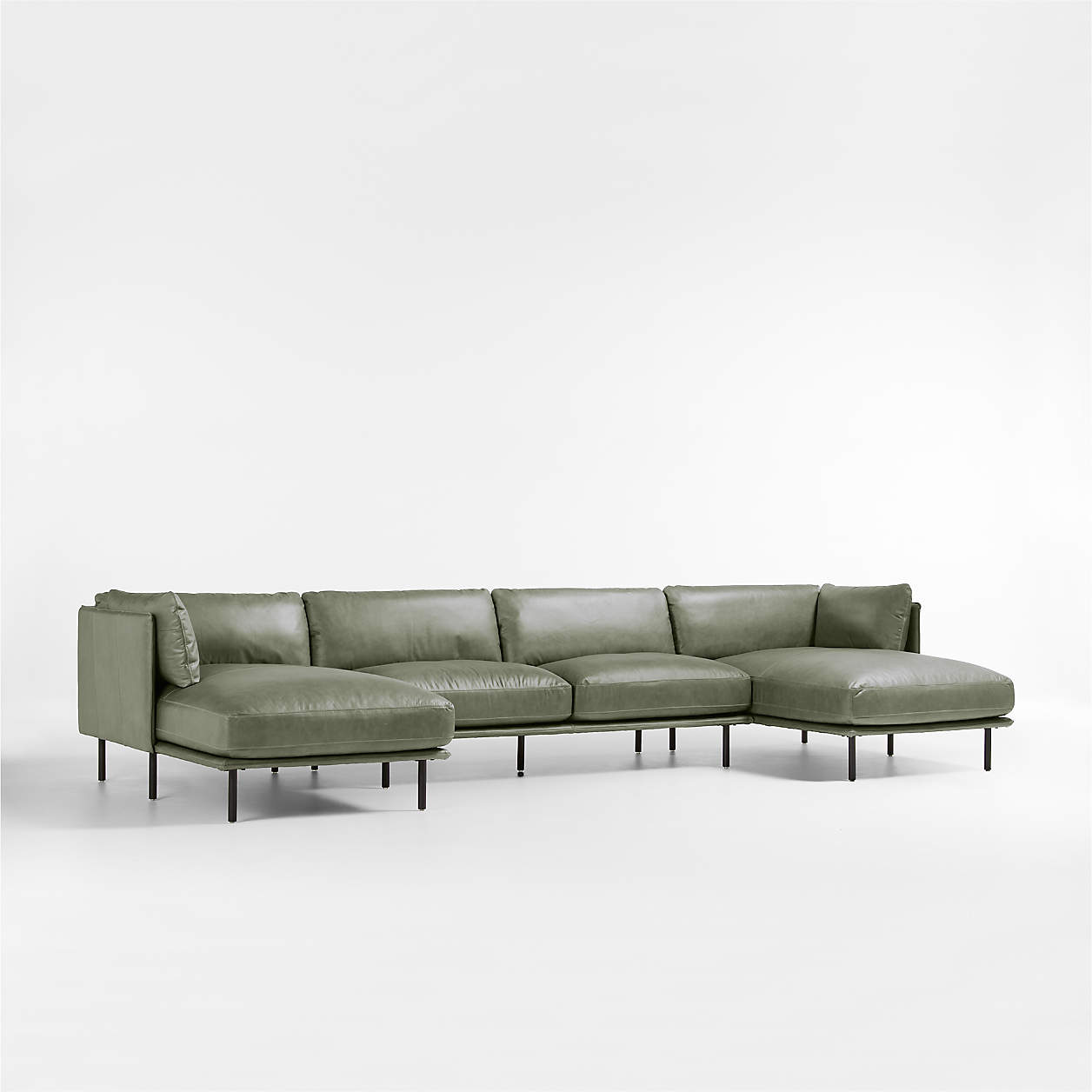 Wells Leather 3Piece UShaped Sectional Crate and Barrel