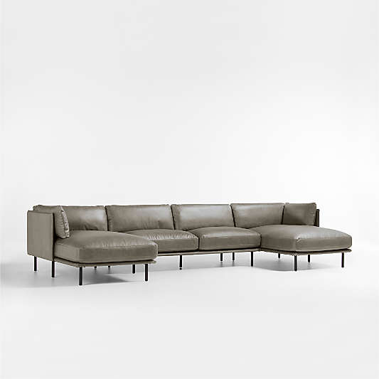 Wells Leather 3-Piece U-Shaped Sectional Sofa