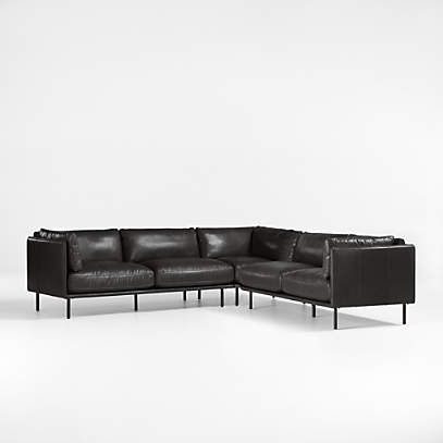 Black leather store l shaped sectional