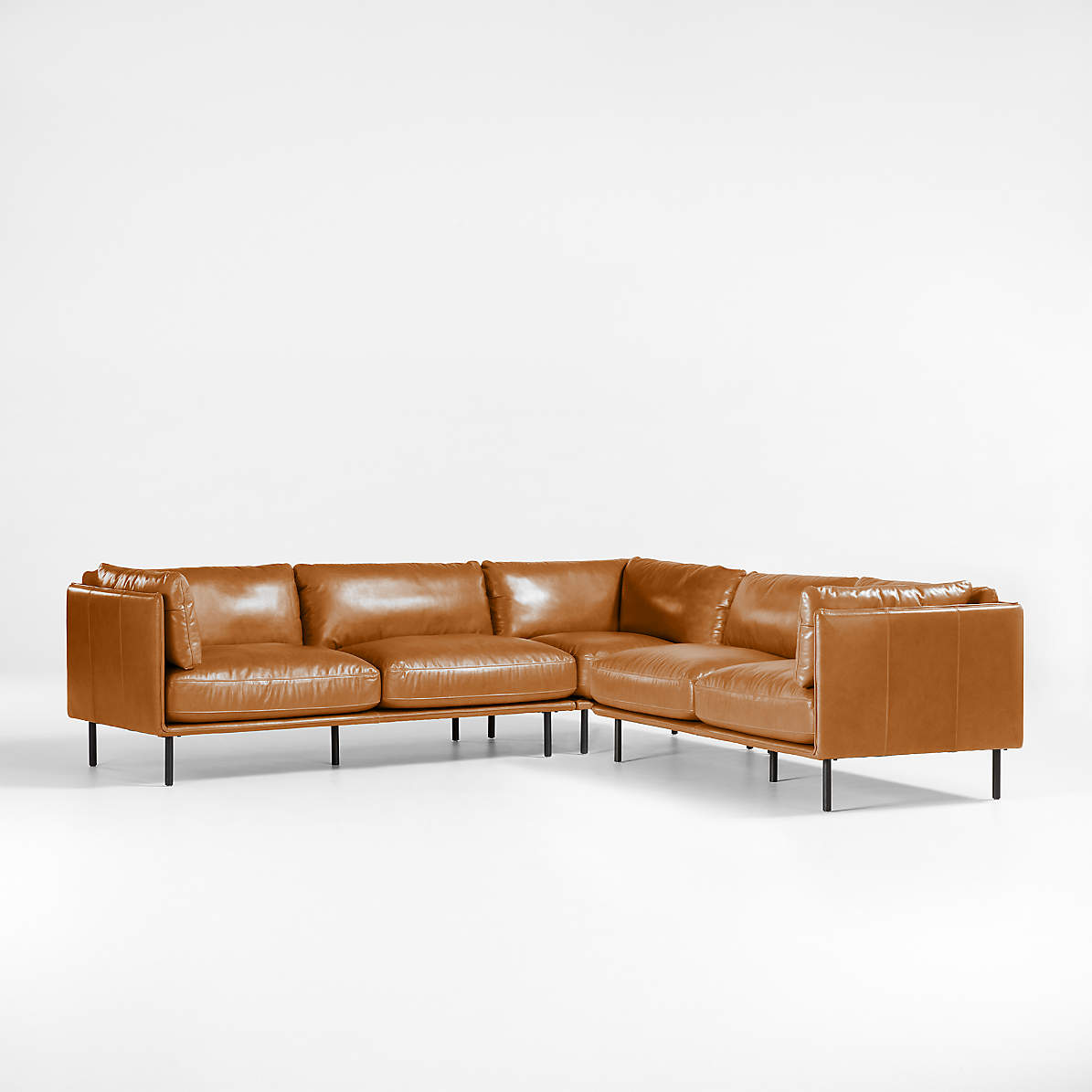 Wells Leather 3 Piece L Shaped, L Shaped Leather Sectional Sofa