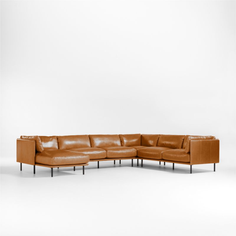 Wells Cayenne Leather 4-Piece U-Shaped Sectional Sofa