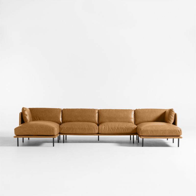 Wells Leather 3-Piece Double-Chaise Sectional Sofa - image 1 of 9