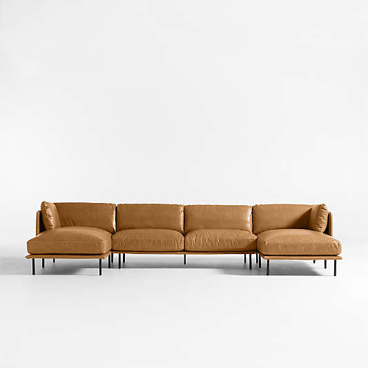 Wells Leather 3-Piece Double-Chaise Sectional Sofa