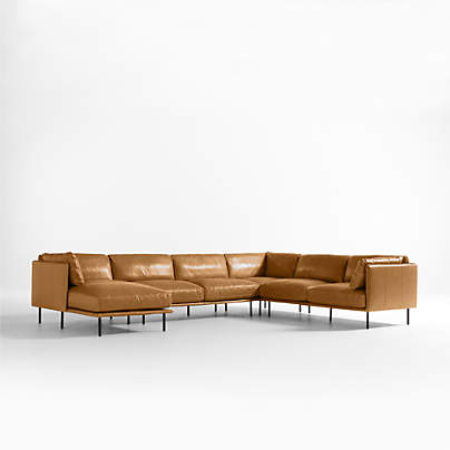 Wells 4-Piece L-Shaped Leather Sectional Sofa with Chaise Lounge