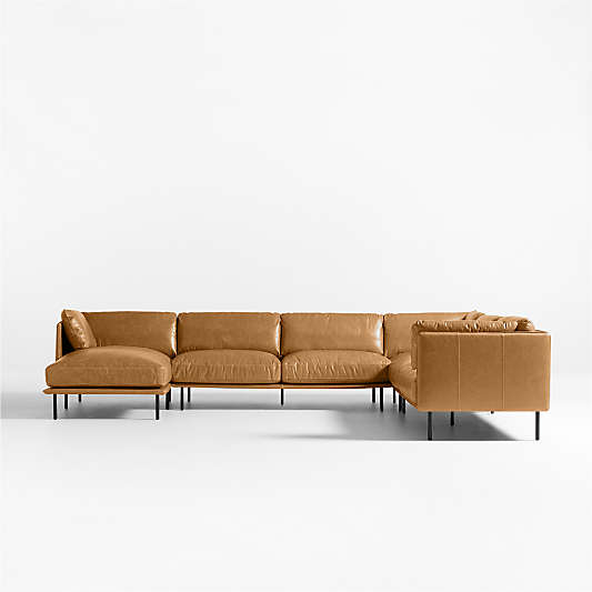 Wells Leather 4-Piece Corner Sectional Sofa with Chaise Lounge