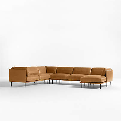 Wells Leather 4-Piece Corner Sectional Sofa with Chaise Lounge