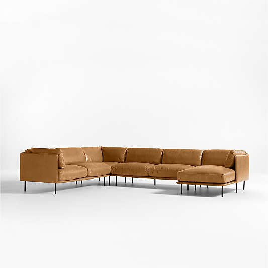 Wells 4-Piece L-Shaped Leather Sectional Sofa with Chaise Lounge