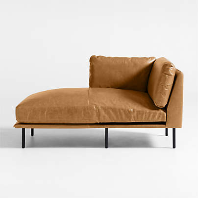 Wells Leather Left-Arm Chaise Lounge Sectional Piece