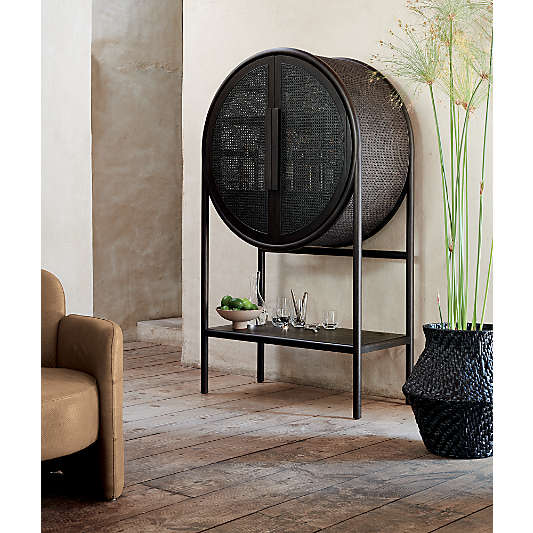 West 40" Charcoal Brown Cane Bar Cabinet