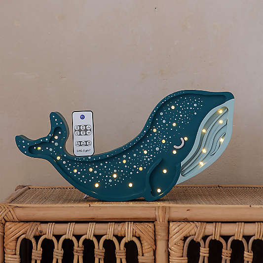 Little Lights Teal Whale Galaxy Kids Wood Table Lamp