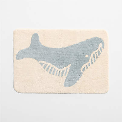 Whale Quarry Blue Organic Cotton Kids Bath Mat