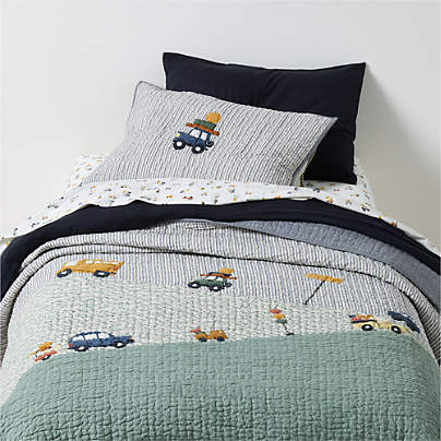 Wheely Cool Embroidered Organic Cotton Kids Twin Quilt
