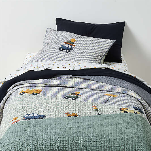 Wheely Cool Embroidered Organic Cotton Kids Twin Quilt