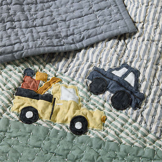 Wheely Cool Embroidered Organic Cotton Kids Twin Quilt