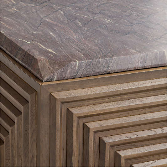 Whelford Brown Oak Wood and Marble 44" Square Coffee Table