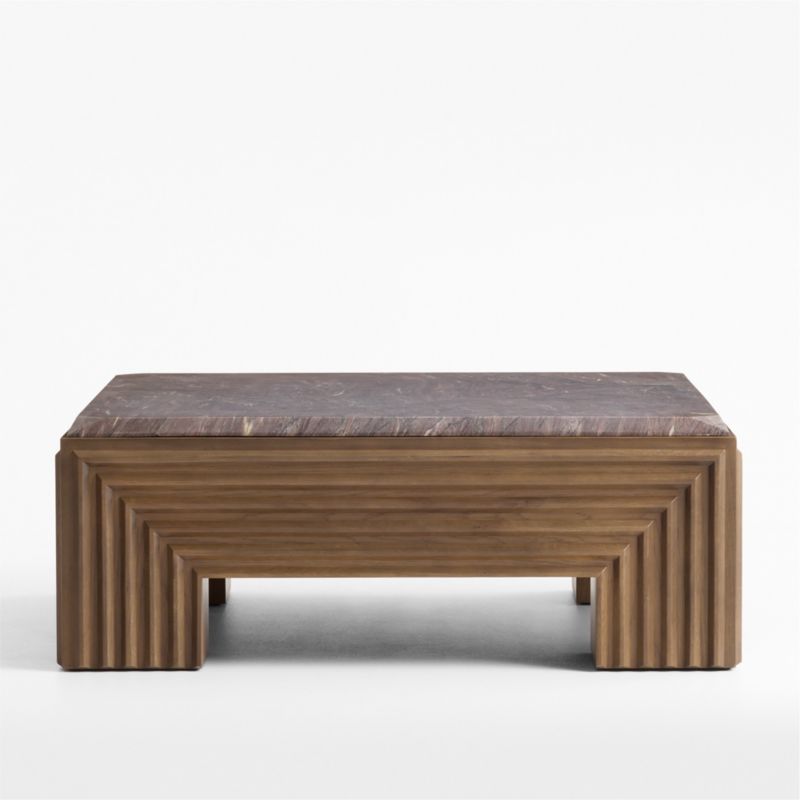 Whelford Brown Oak Wood and Marble 44" Square Coffee Table - image 2 of 6