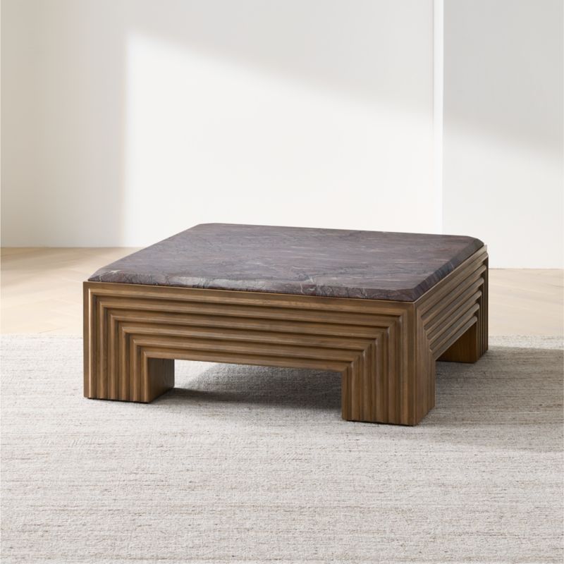Whelford Brown Oak Wood and Marble 44" Square Coffee Table - image 1 of 6