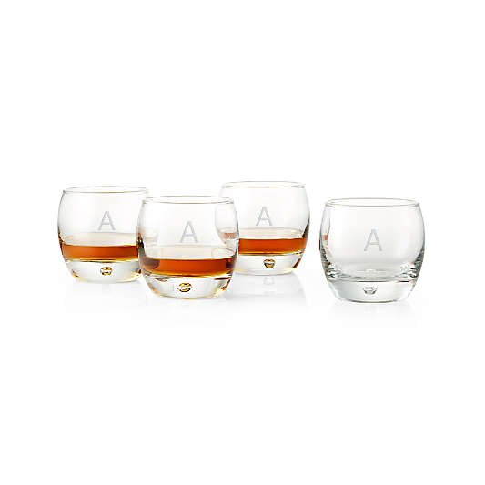 "A" Monogrammed Whiskey Glasses, Set of 4