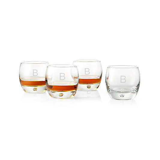 "B" Monogrammed Whiskey Glasses, Set of 4