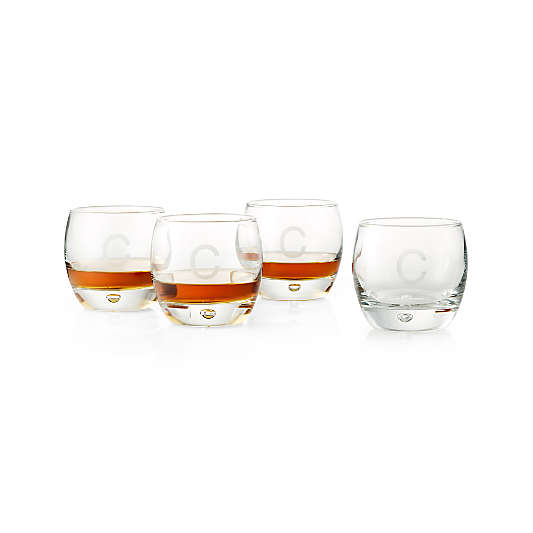 "C" Monogrammed Whiskey Glasses, Set of 4