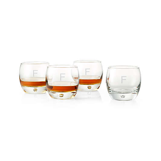 "F" Monogrammed Whiskey Glasses, Set of 4