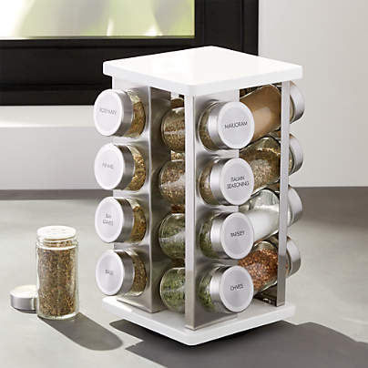 16-Bottle White Revolving Spice Rack