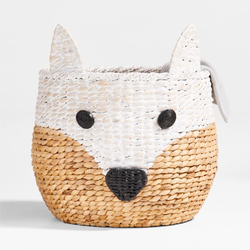 White Arctic Fox Woven Floor Storage Bin