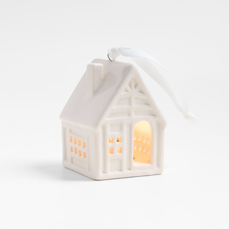 White Ceramic Cottage Christmas Ornament - image 0 of 7