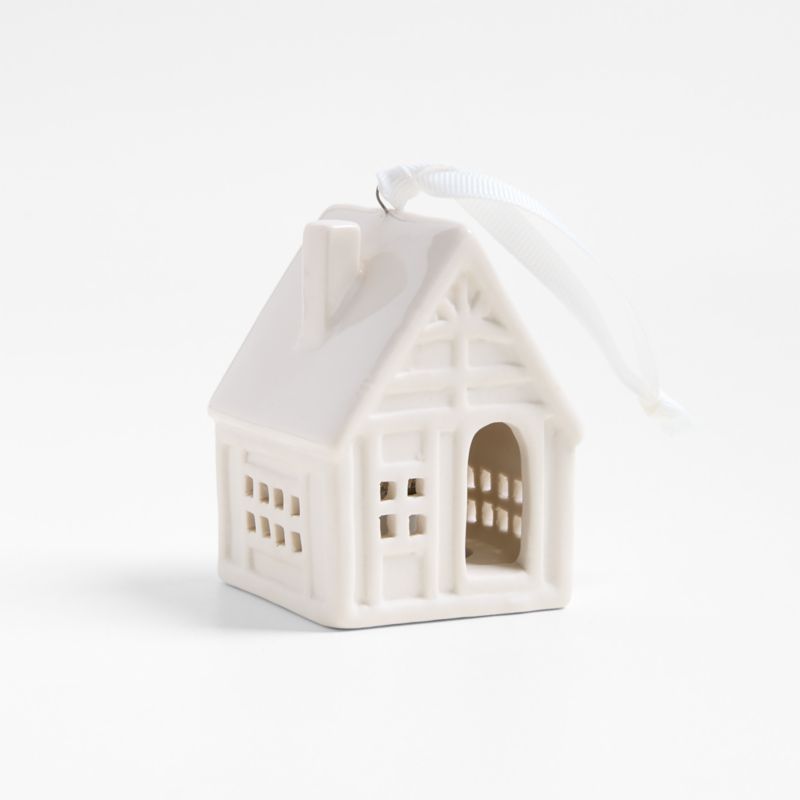 White Ceramic Cottage Christmas Ornament - image 6 of 7