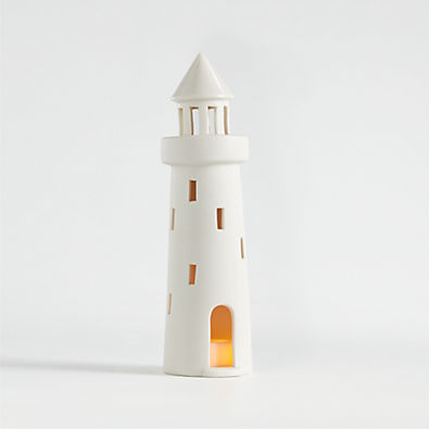 View White Ceramic Holiday Lighthouse details