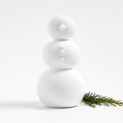 Medium White Holiday Ceramic Snowman 9.5"