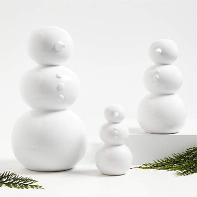 White Holiday Ceramic Snowmen, Set of 3