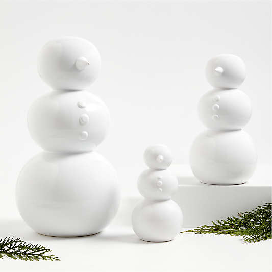 Large White Holiday Ceramic Snowman 14"