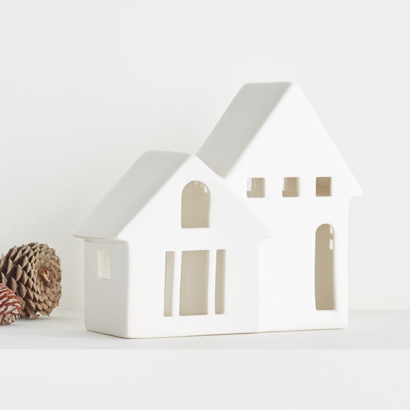 White Ceramic Holiday Split-Level House - image 0 of 6