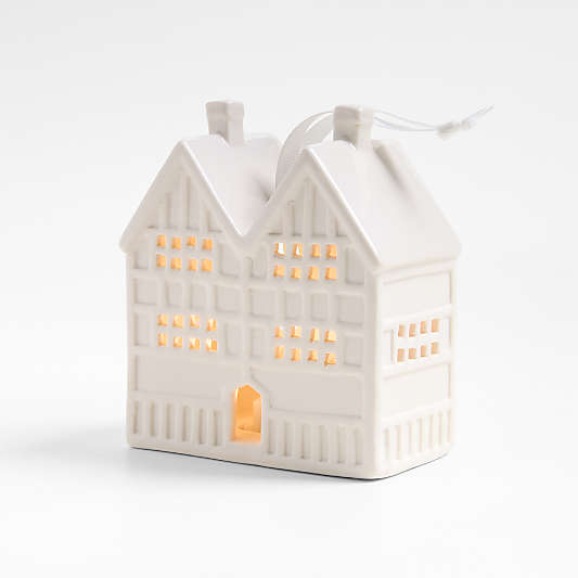 White Ceramic Cottage Christmas Ornament