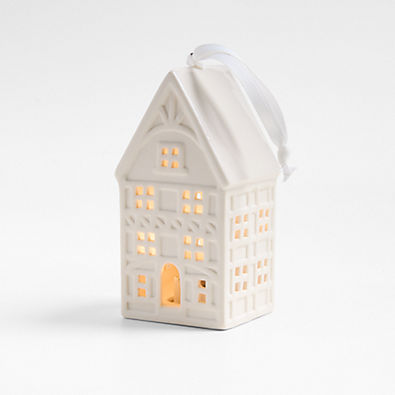 View White Ceramic Townhouse Christmas Ornament details
