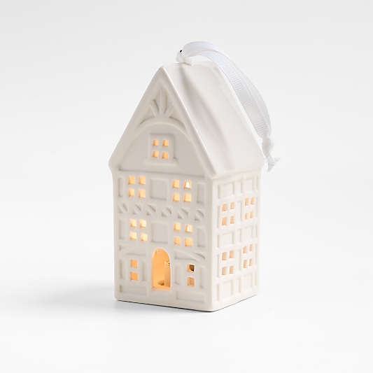 White Ceramic Townhouse Christmas Ornament