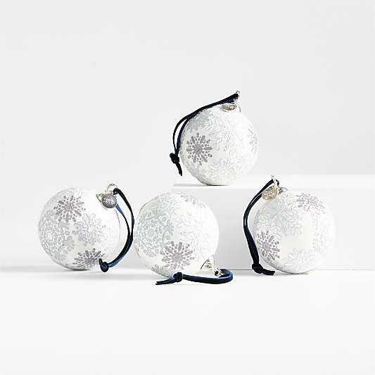 White Cloisonne Christmas Tree Ornament, Set of 4